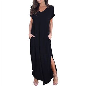 Women's Casual Loose Pocket Long Dress Short Sleeve Split Maxi Dresses